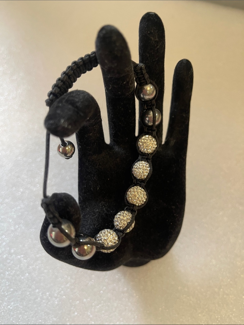 Sparkling Pave Bead Macrame Bracelet - Black and Silver